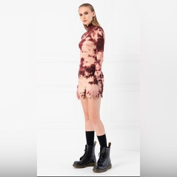 KIKIRIKI BORDEAUX PINK TIE-DYE TURTLENECK TOP & SKIRT SET M - Picture 4 of 9